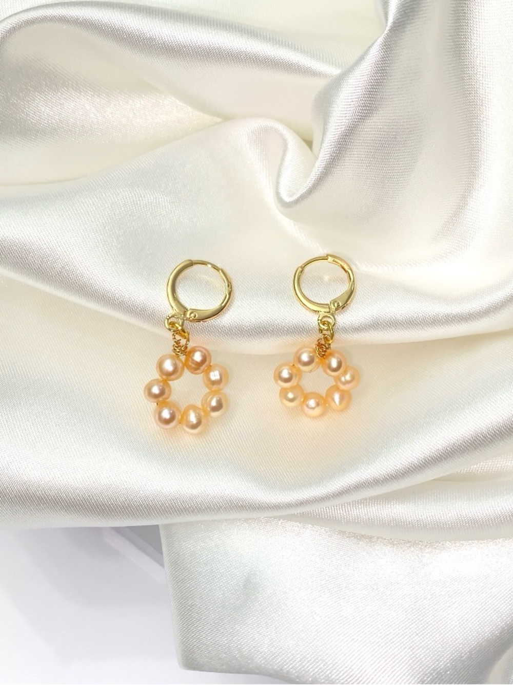 Pink Freshwater Pearls Gold Hoop Earrings